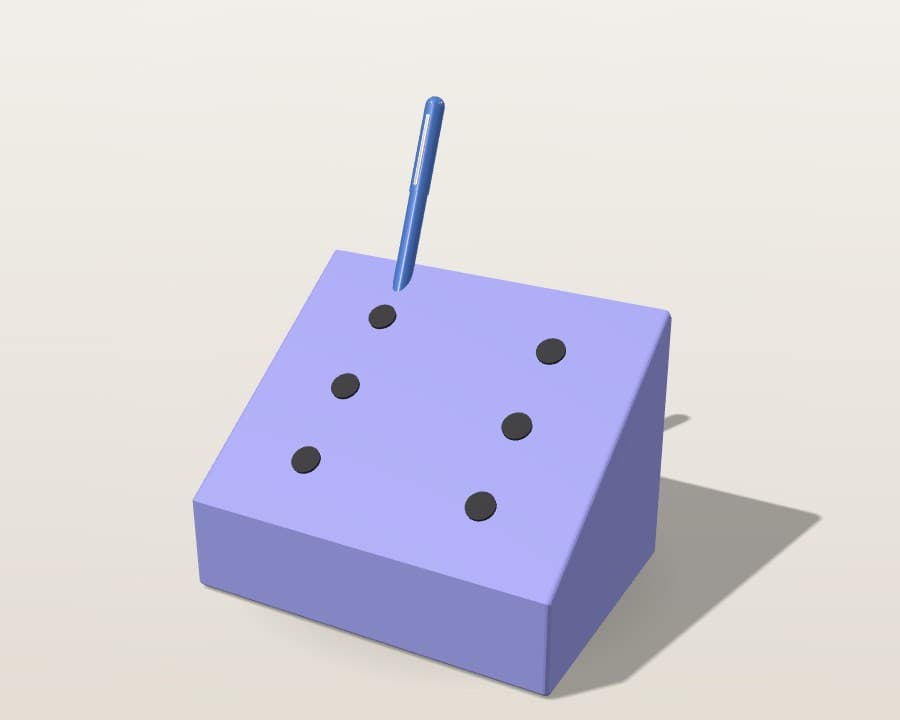 Illustrative 3D render of a violet pen organiser.