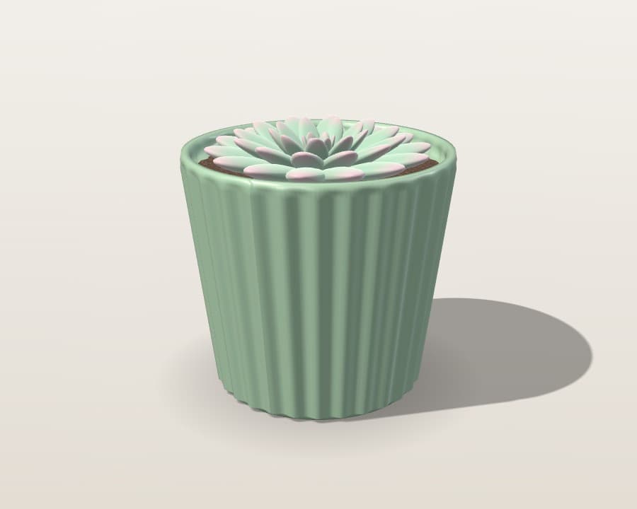 Illustrative 3D render of a sage green planter with a succulent.